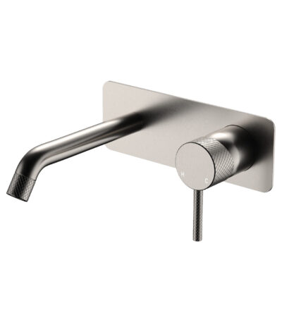 Axle Wall Basin/Bath Mixer Set, Rectangular Plate, 160mm Outlet, Brushed Nickel