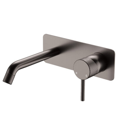 Axle Wall Basin/Bath Mixer Set, Rectangular Plate, 160mm Outlet, Gun Metal