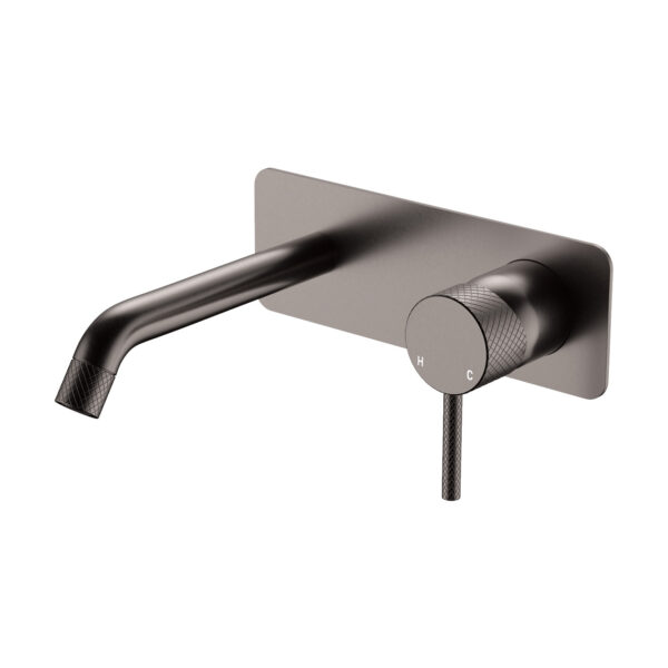 Axle Wall Basin/Bath Mixer Set, Rectangular Plate, 160mm Outlet, Gun Metal