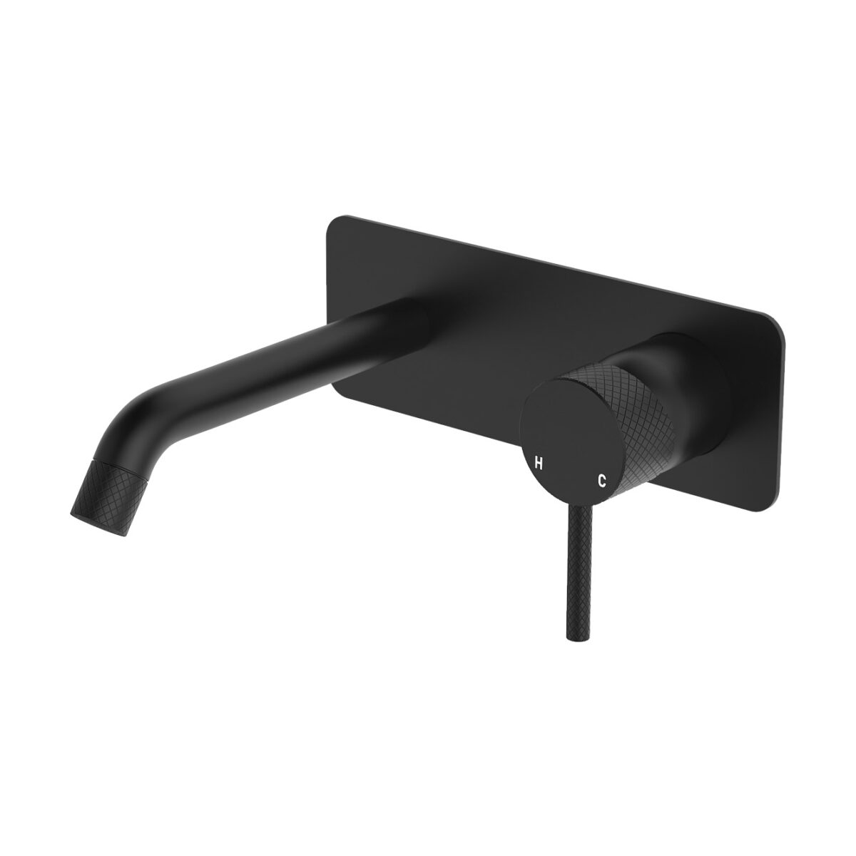 Axle Wall Basin/Bath Mixer Set, Rectangular Plate, 160mm Outlet, Matte Black