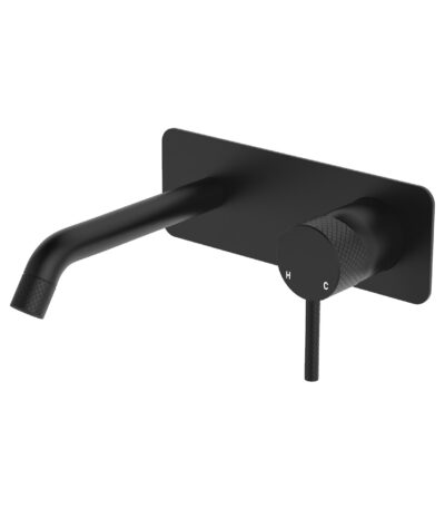 Axle Wall Basin/Bath Mixer Set, Rectangular Plate, 160mm Outlet, Matte Black