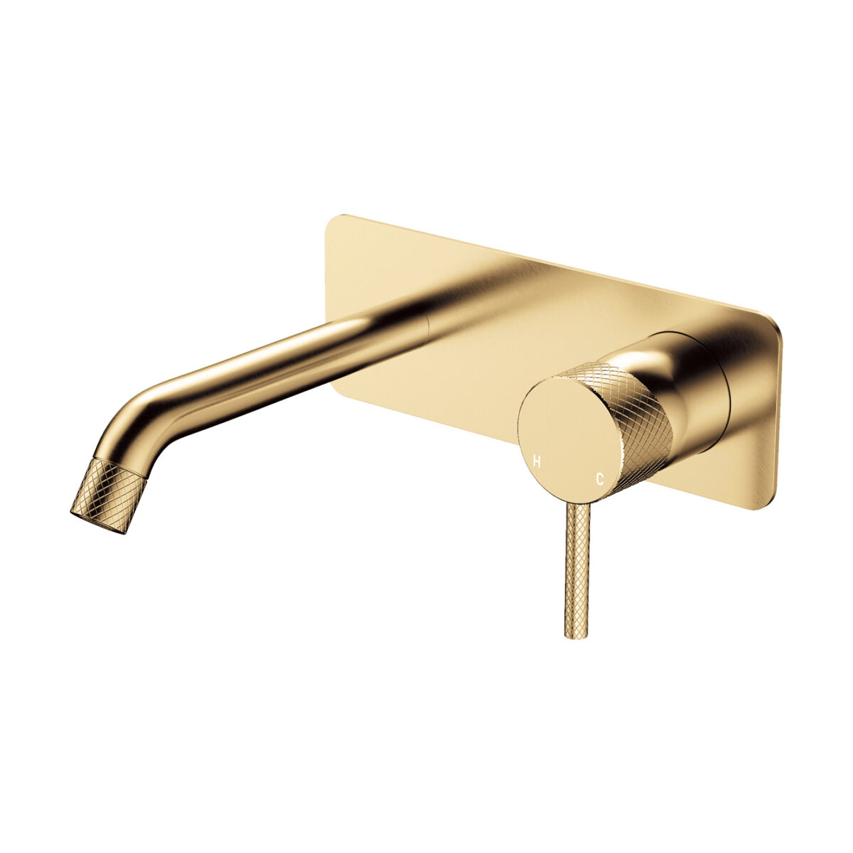 Axle Wall Basin/Bath Mixer Set, Rectangular Plate, 160mm Outlet, Urban Brass