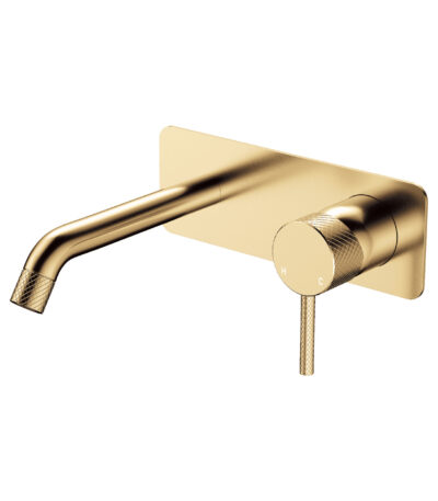Axle Wall Basin/Bath Mixer Set, Rectangular Plate, 160mm Outlet, Urban Brass