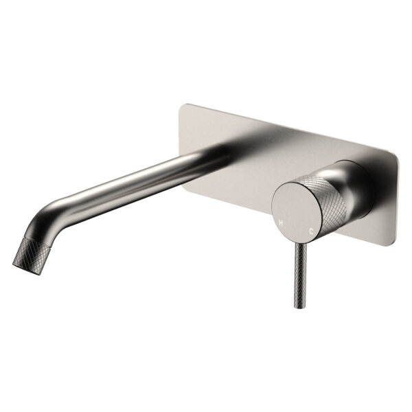 Axle Wall Basin/Bath Mixer Set, Rectangular Plate, 200mm Outlet, Brushed Nickel