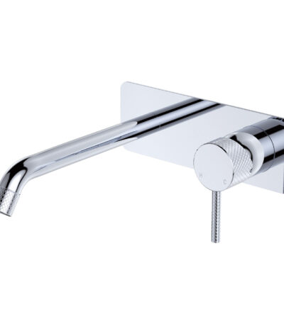 Axle Wall Basin/Bath Mixer Set, Rectangular Plate, 200mm Outlet, Chrome