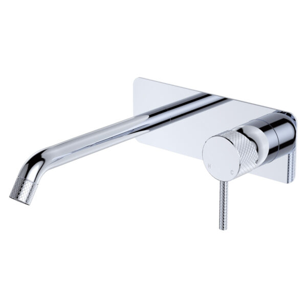 Axle Wall Basin/Bath Mixer Set, Rectangular Plate, 200mm Outlet, Chrome