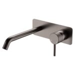 Axle Wall Basin/Bath Mixer Set, Rectangular Plate, 200mm Outlet, Gun Metal
