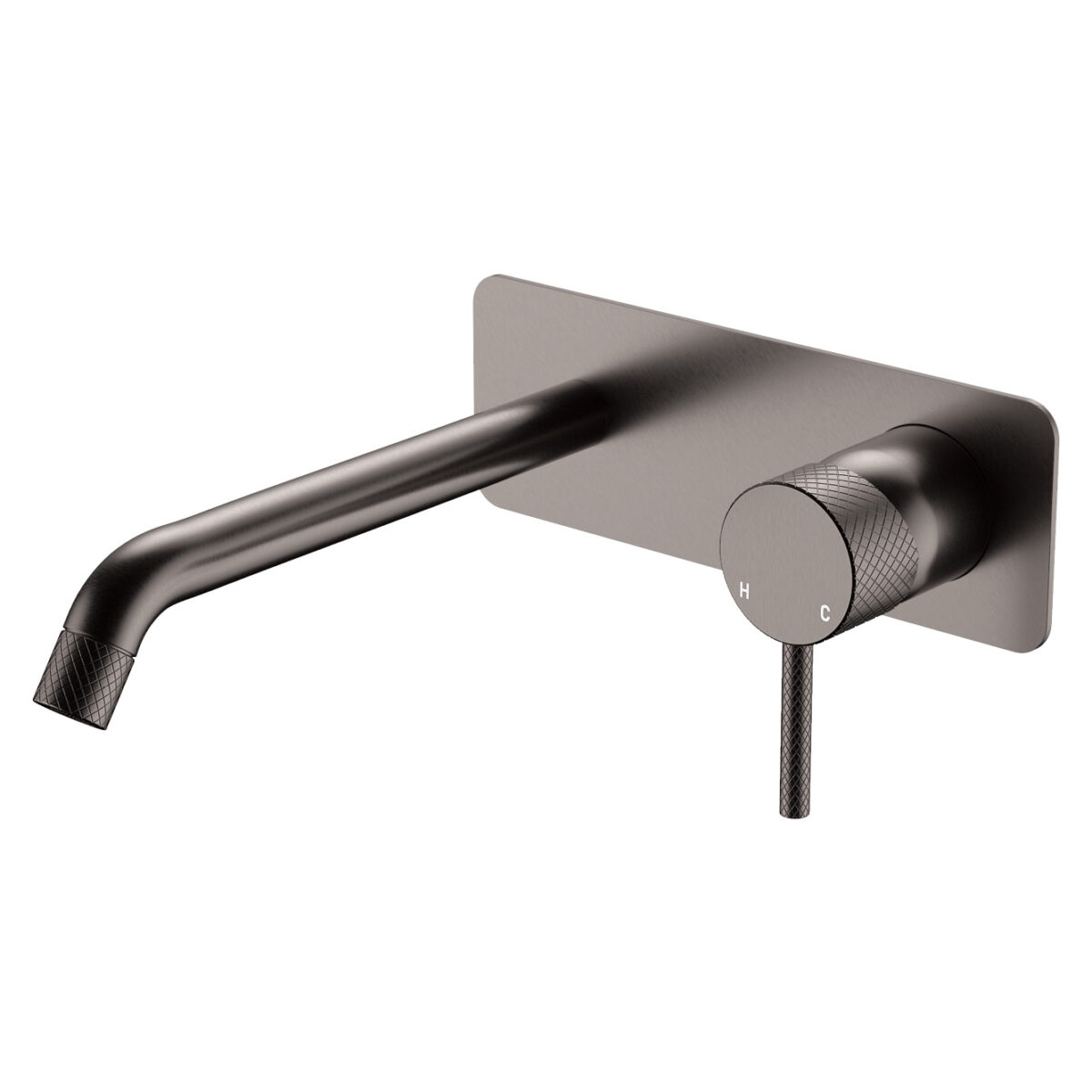 Axle Wall Basin/Bath Mixer Set, Rectangular Plate, 200mm Outlet, Gun Metal