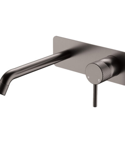 Axle Wall Basin/Bath Mixer Set, Rectangular Plate, 200mm Outlet, Gun Metal