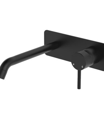 Axle Wall Basin/Bath Mixer Set, Rectangular Plate, 200mm Outlet, Matte Black