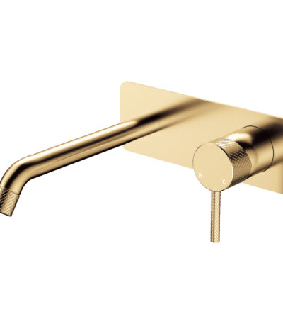 Axle Wall Basin/Bath Mixer Set, Rectangular Plate, 200mm Outlet, Urban Brass