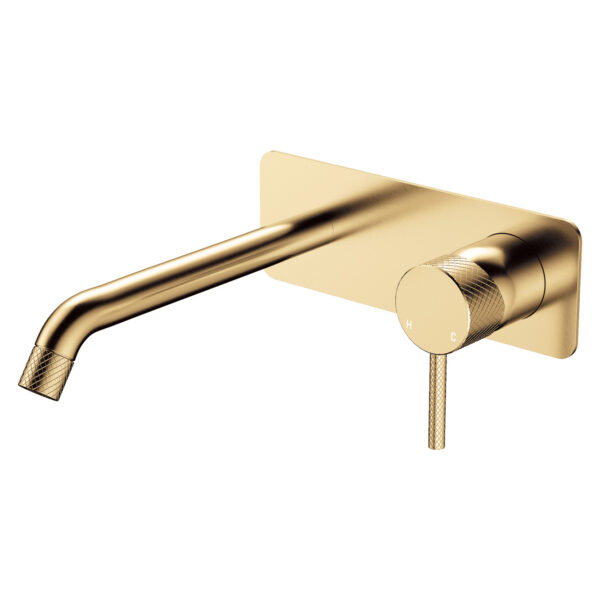 Axle Wall Basin/Bath Mixer Set, Rectangular Plate, 200mm Outlet, Urban Brass