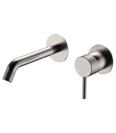 Axle Wall Basin/Bath Mixer Set, Round Plates, 160mm Outlet, Brushed Nickel