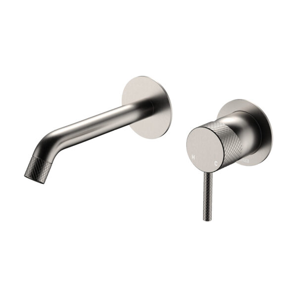 Axle Wall Basin/Bath Mixer Set, Round Plates, 160mm Outlet, Brushed Nickel