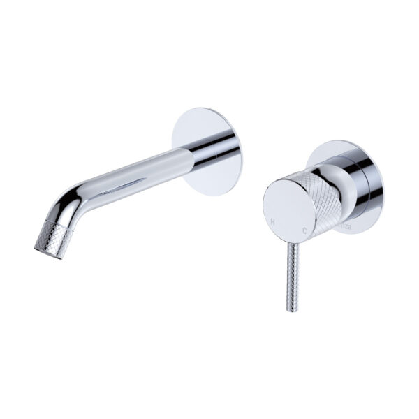 Axle Wall Basin/Bath Mixer Set, Round Plates, 160mm Outlet, Chrome