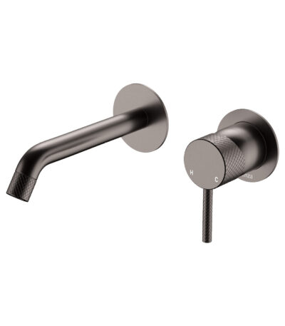 Axle Wall Basin/Bath Mixer Set, Round Plates, 160mm Outlet, Gun Metal