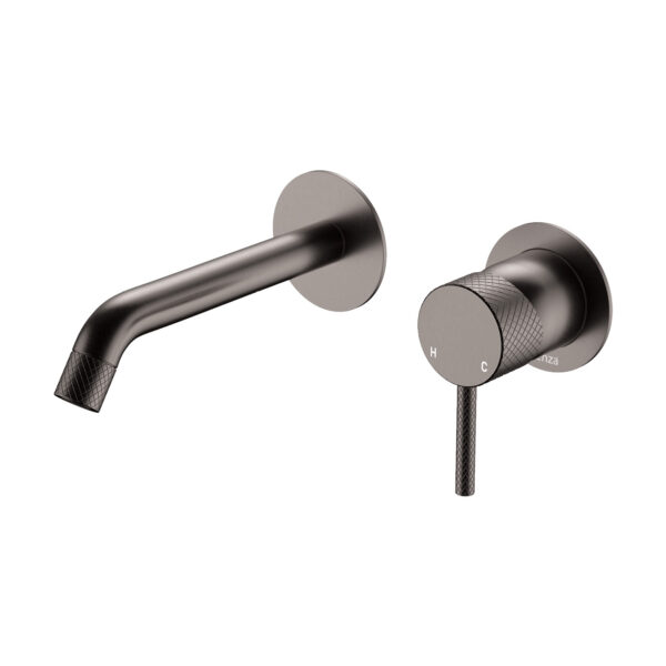 Axle Wall Basin/Bath Mixer Set, Round Plates, 160mm Outlet, Gun Metal
