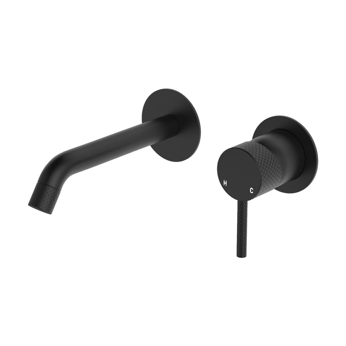 Axle Wall Basin/Bath Mixer Set, Round Plates, 160mm Outlet, Matte Black