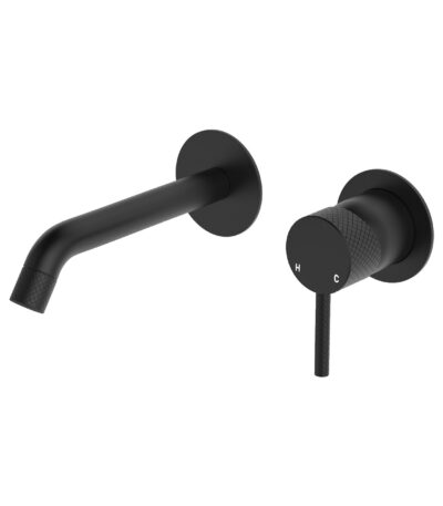 Axle Wall Basin/Bath Mixer Set, Round Plates, 160mm Outlet, Matte Black