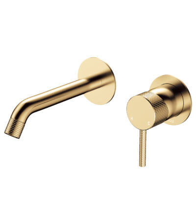 Axle Wall Basin/Bath Mixer Set, Round Plates, 160mm Outlet, Urban Brass