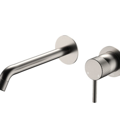 Axle Wall Basin/Bath Mixer Set, Round Plates, 200mm Outlet, Brushed Nickel