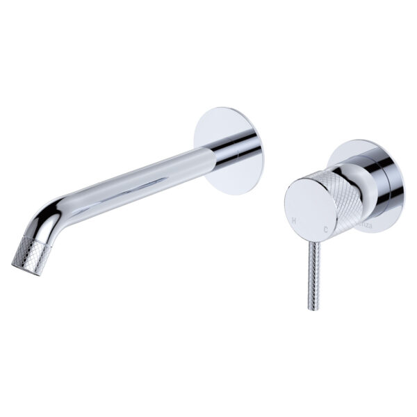 Axle Wall Basin/Bath Mixer Set, Round Plates, 200mm Outlet, Chrome