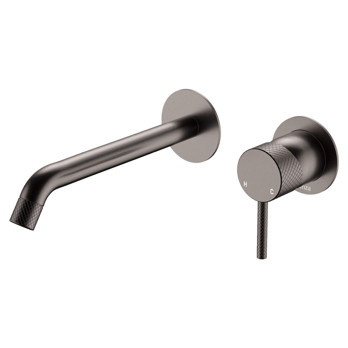 Axle Wall Basin/Bath Mixer Set, Round Plates, 200mm Outlet, Gun Metal