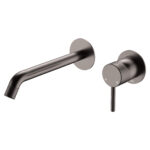 Axle Wall Basin/Bath Mixer Set, Round Plates, 200mm Outlet, Gun Metal