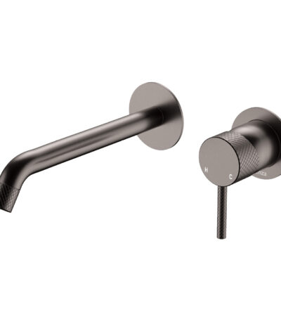 Axle Wall Basin/Bath Mixer Set, Round Plates, 200mm Outlet, Gun Metal