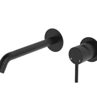 Axle Wall Basin/Bath Mixer Set, Round Plates, 200mm Outlet, Matte Black