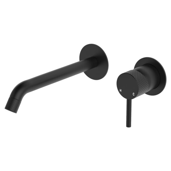 Axle Wall Basin/Bath Mixer Set, Round Plates, 200mm Outlet, Matte Black
