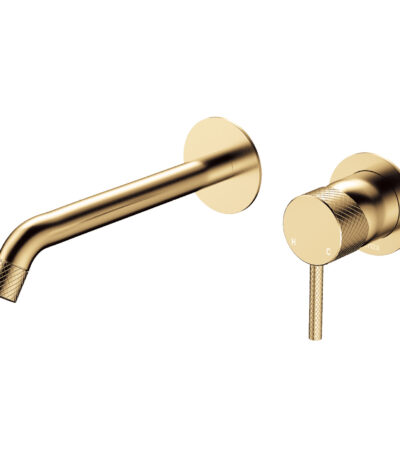 Axle Wall Basin/Bath Mixer Set, Round Plates, 200mm Outlet, Urban Brass