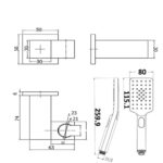 BADUNDKUCHE BKS102 HANDEL ECKIG MULTI-FUNCTION SQUARE SHOWER ON BRACKET CHROME AND COLOURED - Urban Designs Bathroom and Kitchen