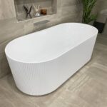 Bari Groove Fluted Oval Freestanding Back to Wall Bathtub - Gloss White - No Overflow - 1500mm | SB782-1500GW