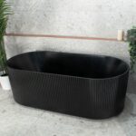 Bari Groove Fluted Oval Freestanding Back to Wall Bathtub - Matt Black - No Overflow - 1700mm | SB782-1700MB