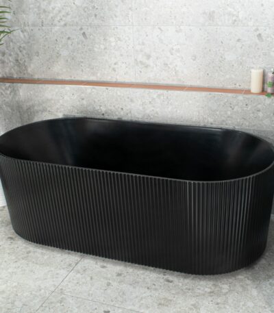 Bari Groove Fluted Oval Freestanding Back to Wall Bathtub - Matt Black - No Overflow - 1700mm | SB782-1700MB