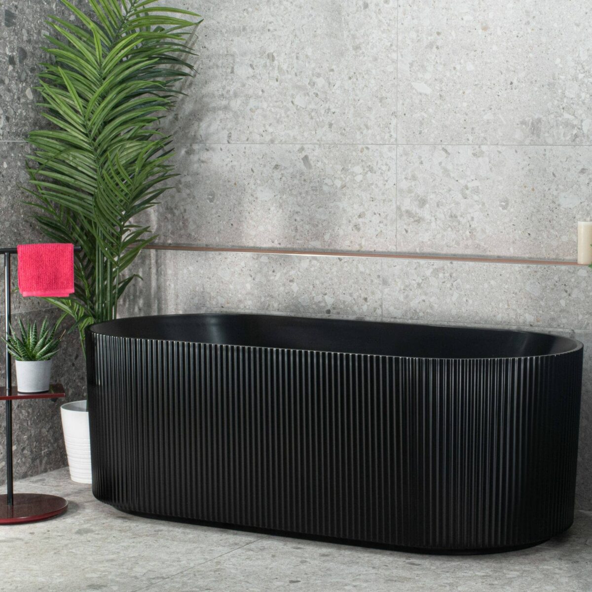 Bari Groove Fluted Oval Freestanding Back to Wall Bathtub - Matt Black - No Overflow - 1500mm | SB782-1500MB