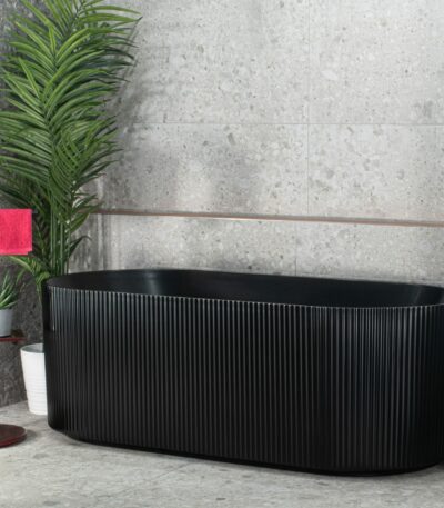 Bari Groove Fluted Oval Freestanding Back to Wall Bathtub - Matt Black - No Overflow - 1500mm | SB782-1500MB