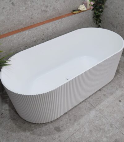 Bari Groove Fluted Oval Freestanding Back to Wall Bathtub - Matt White - No Overflow - 1700mm | SB782-1700MW