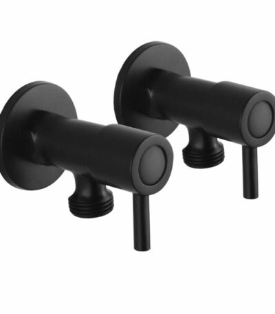 Bathroom Round Matt Black 1/4 Turn Washing Machine Stop Taps | OX0016.WMT+OX0016.WMT
