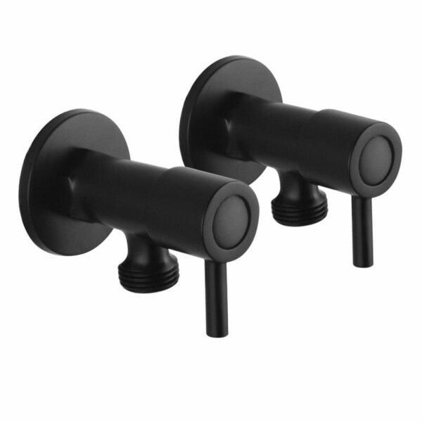 Bathroom Round Matt Black 1/4 Turn Washing Machine Stop Taps | OX0016.WMT+OX0016.WMT