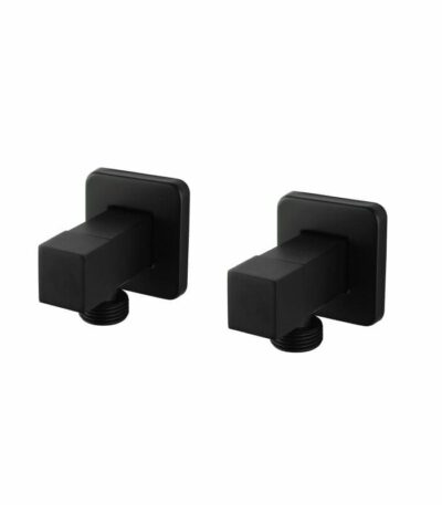 Bathroom Square Matt Black 1/4 Turn Washing Machine Stop Taps | OX0017.WMT+OX0017.WMT
