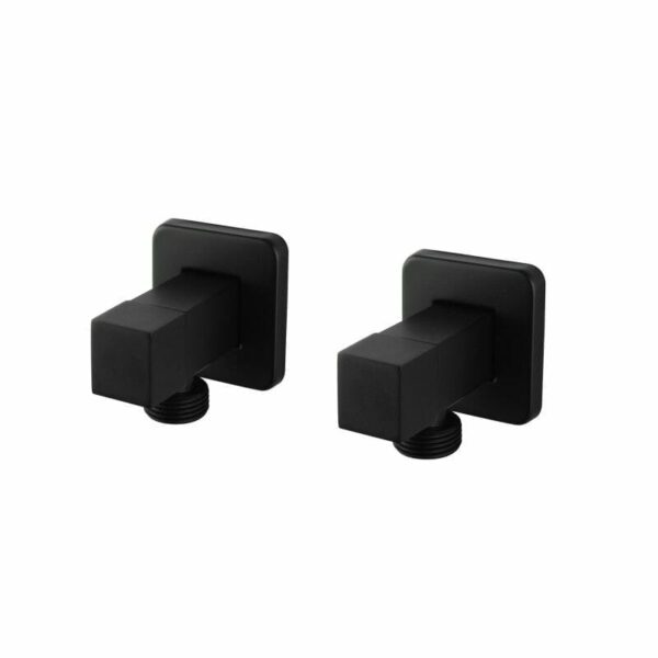 Bathroom Square Matt Black 1/4 Turn Washing Machine Stop Taps | OX0017.WMT+OX0017.WMT