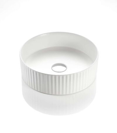Bellevue Above Counter Artificial Stone - Fluted - Gloss White - Round - 360mm | BEL3636-GW
