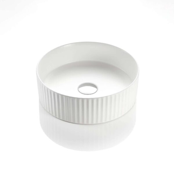 Bellevue Above Counter Artificial Stone - Fluted - Gloss White - Round - 360mm | BEL3636-GW