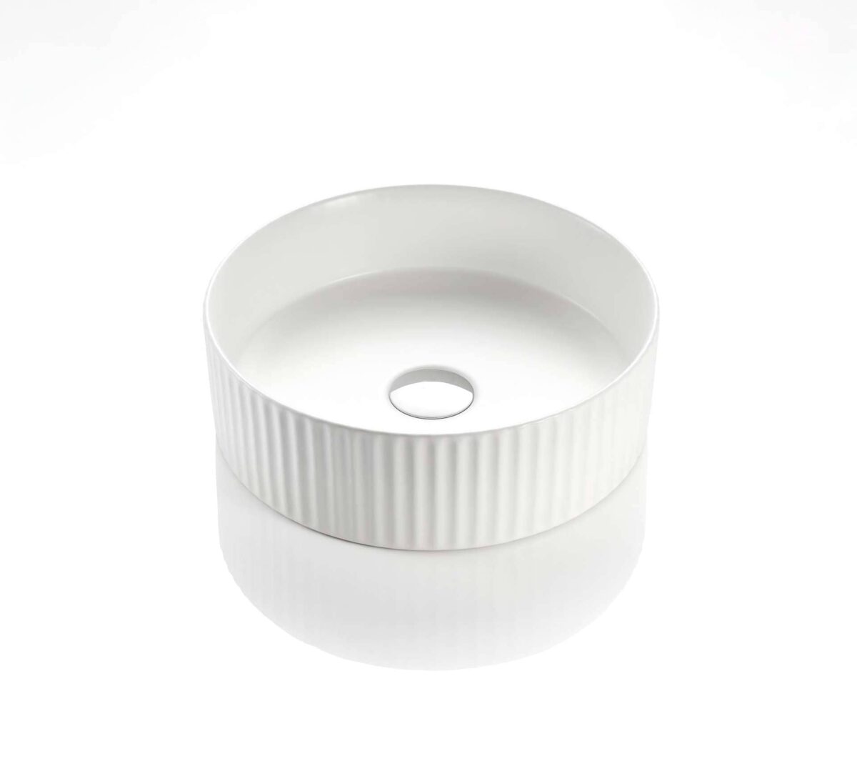 Bellevue Above Counter Artificial Stone - Fluted - Gloss White - Round - 360mm | BEL3636-GW