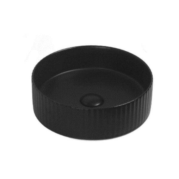 Bellevue Above Counter Artificial Stone - Fluted - Matt Black - Round - 360mm | BEL3636MB