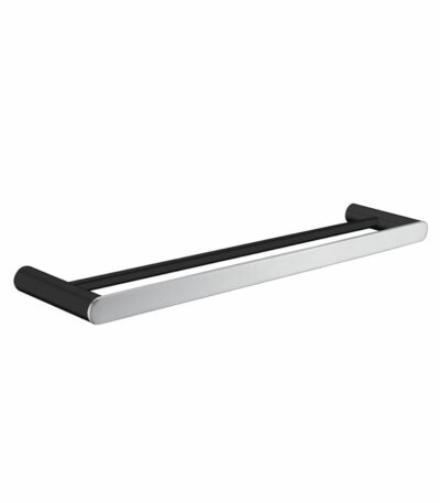 Bellino Black & Chrome Solid Brass Double Towel Rail 600mm