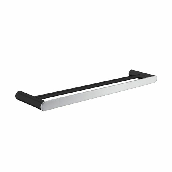 Bellino Black & Chrome Solid Brass Double Towel Rail 600mm
