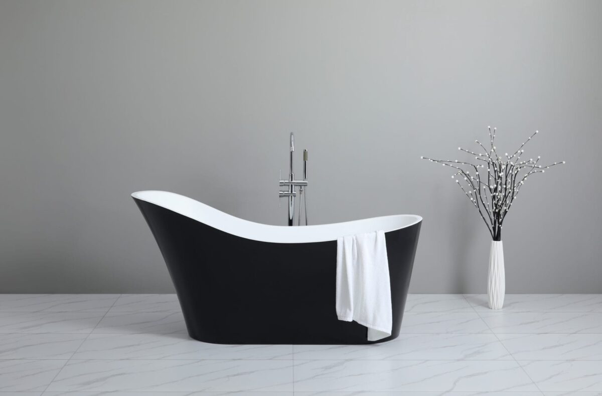Bevel Freestanding Bathtub - Gloss Black/White - No Overflow - 1700mm | BBT1700B